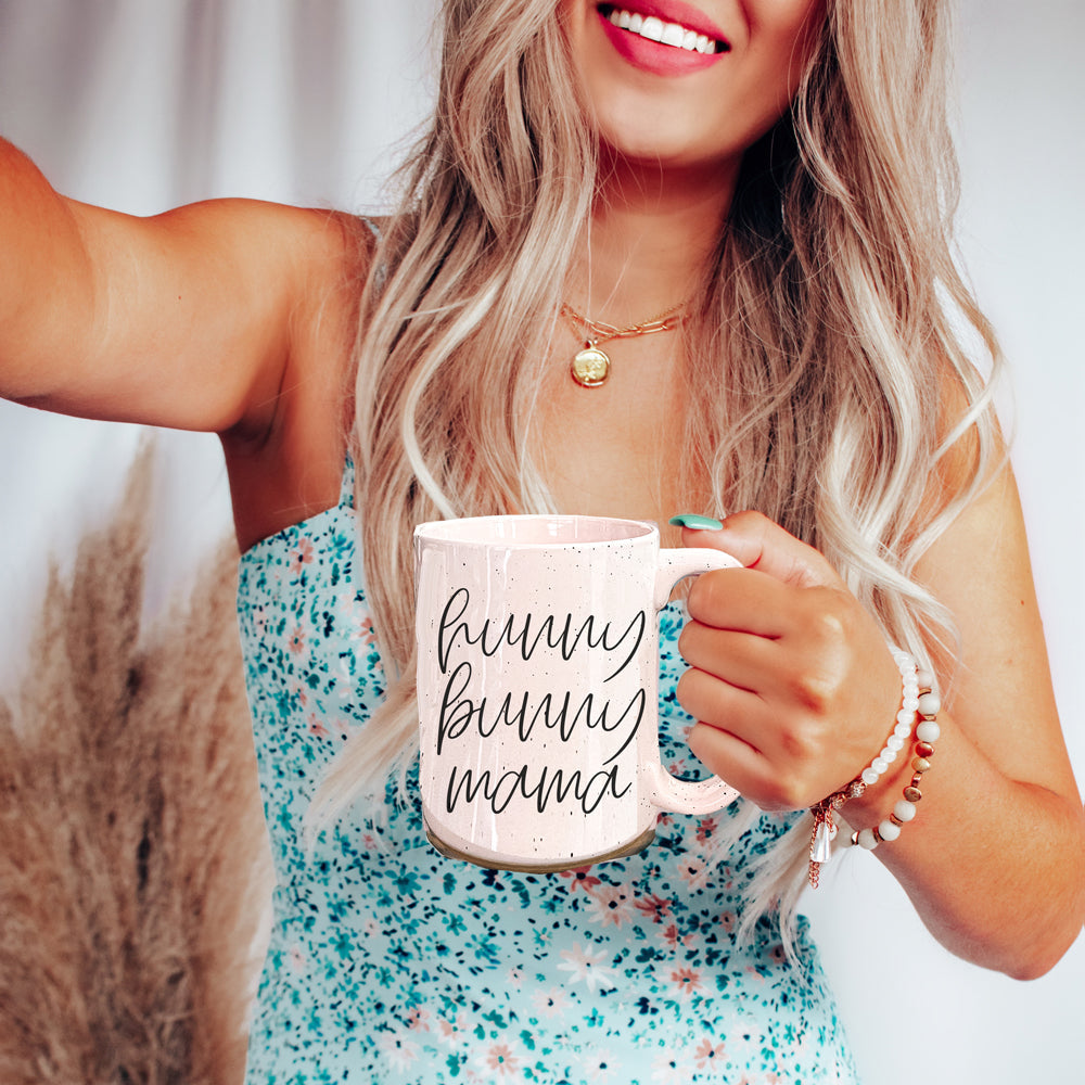 Hunny Bunny Mama Ceramic Mug 16oz Large Pastel Coffee Cup Blue Pink BandsCo Straps