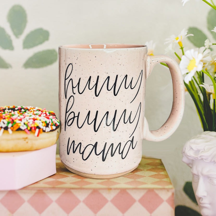 Hunny Bunny Mama Ceramic Mug 16oz Large Pastel Coffee Cup Blue Pink BandsCo Straps