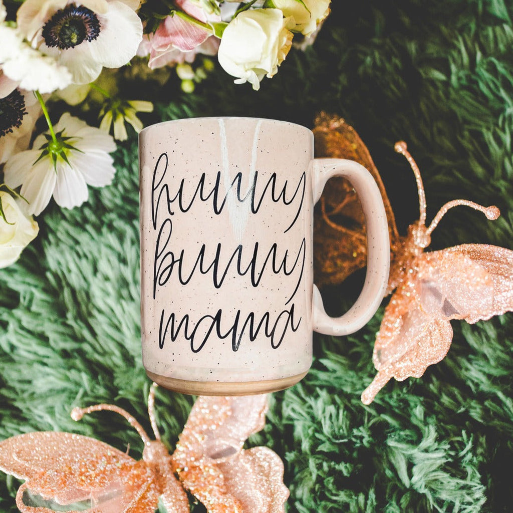 Hunny Bunny Mama Ceramic Mug 16oz Large Pastel Coffee Cup Blue Pink BandsCo Straps