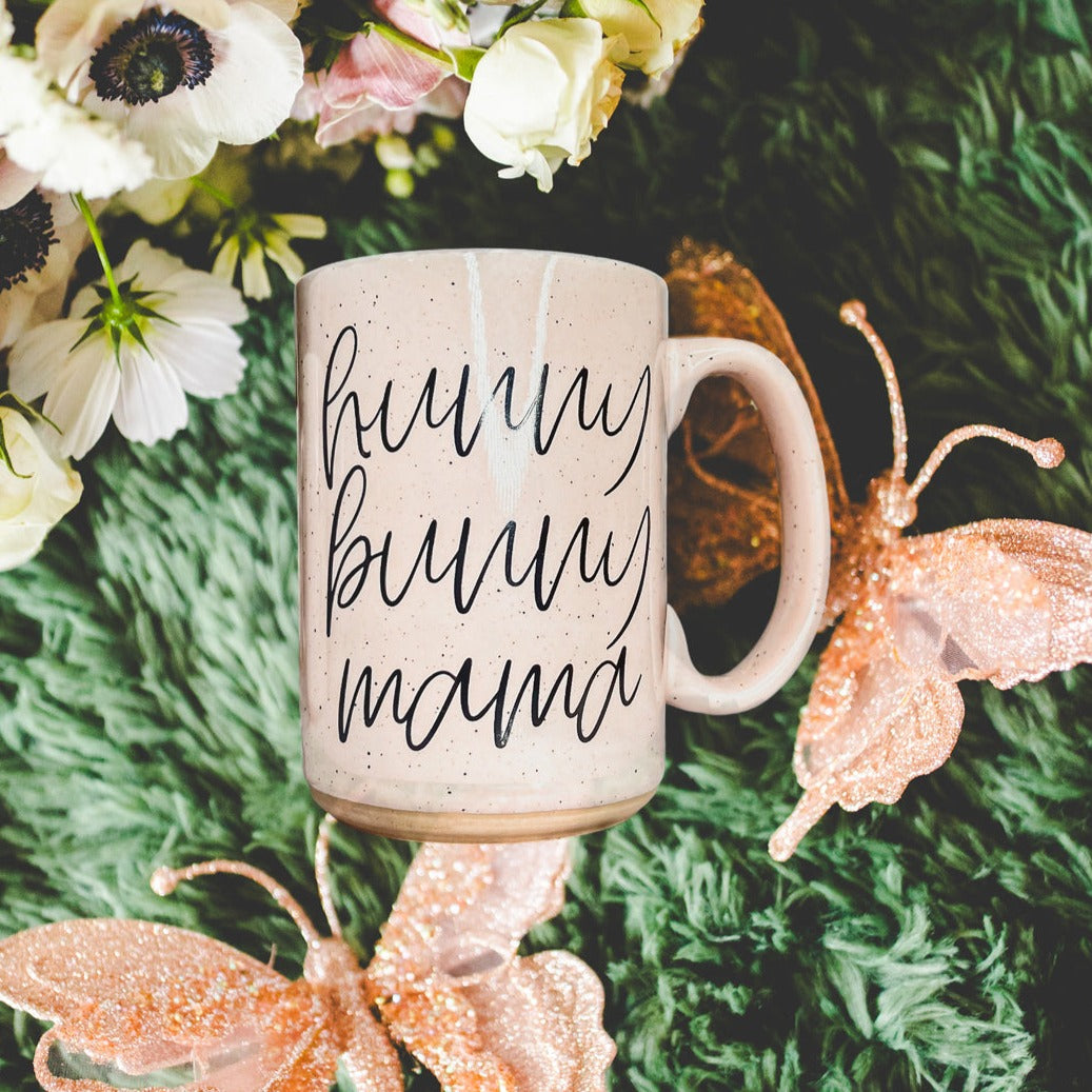 Hunny Bunny Mama Ceramic Mug 16oz Large Pastel Coffee Cup Blue Pink BandsCo Straps