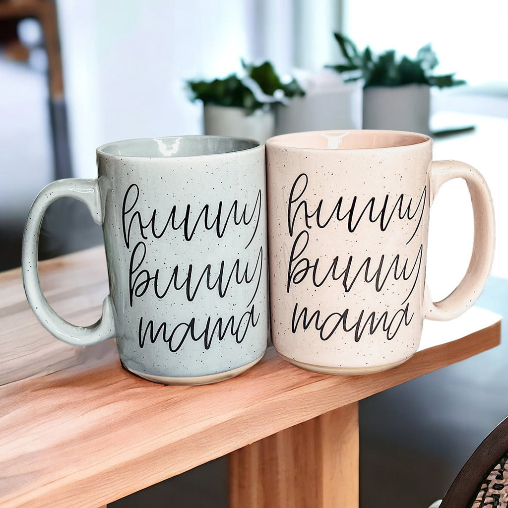 Hunny Bunny Mama Ceramic Mug 16oz Large Pastel Coffee Cup Blue Pink BandsCo Straps