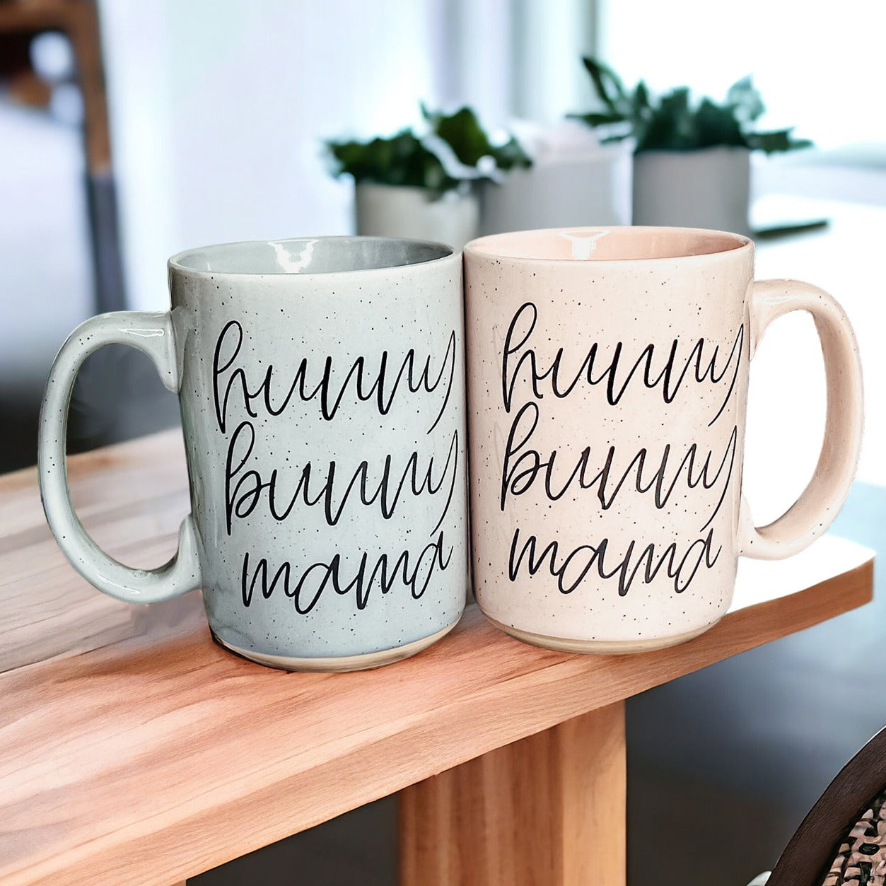 Hunny Bunny Mama Ceramic Mug 16oz Large Pastel Coffee Cup Blue Pink BandsCo Straps