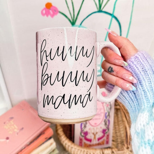 Hunny Bunny Mama Ceramic Mug 16oz Large Pastel Coffee Cup Blue Pink BandsCo Straps