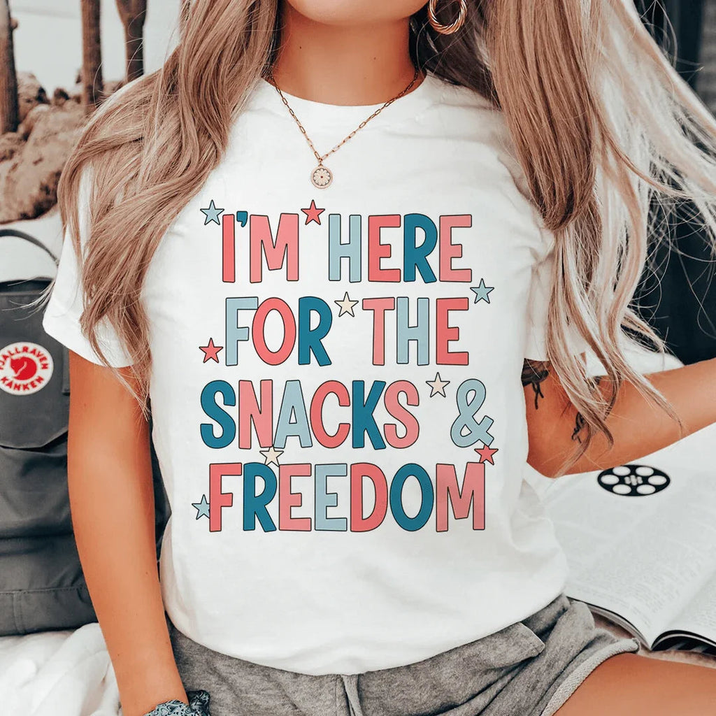 I'm Here For The Snacks And Freedom Tee Peachy Sunday