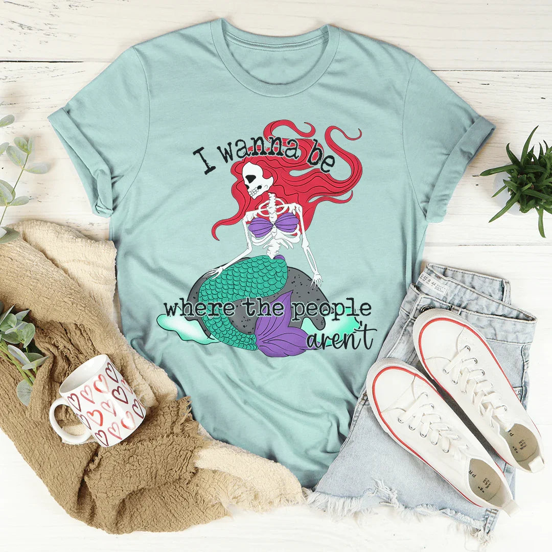 I Wanna Be Where The People Aren't Skull Mermaid Tee Peachy Sunday