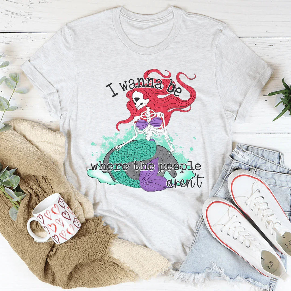 I Wanna Be Where The People Aren't Skull Mermaid Tee Peachy Sunday