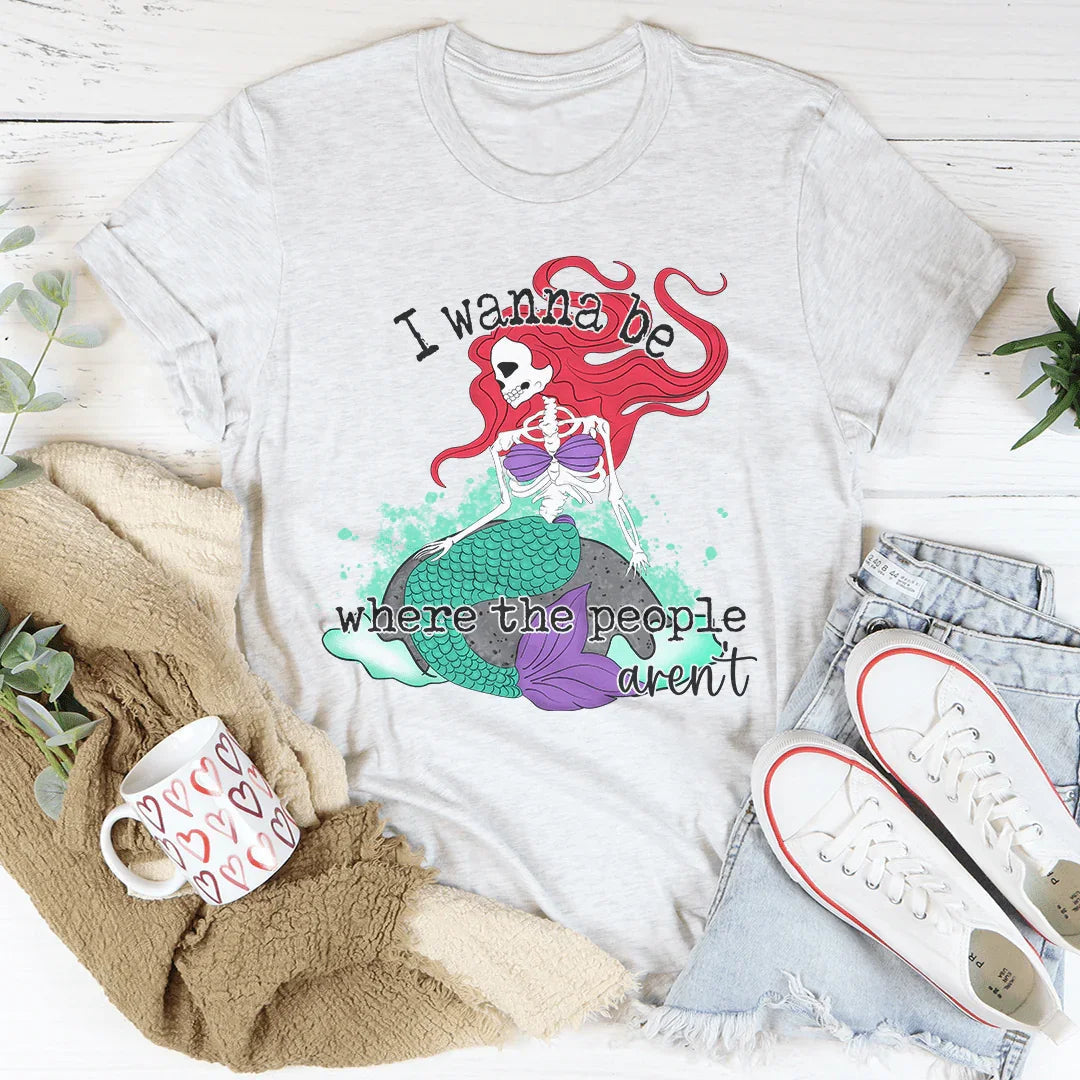 I Wanna Be Where The People Aren't Skull Mermaid Tee Peachy Sunday