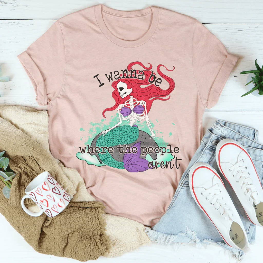 I Wanna Be Where The People Aren't Skull Mermaid Tee Peachy Sunday