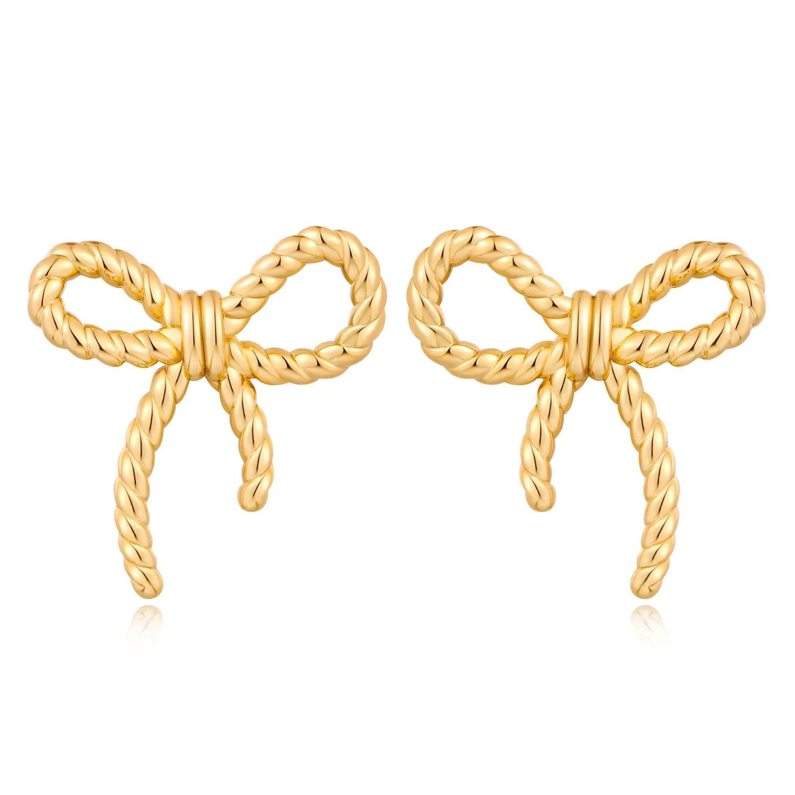 FAMARINE Gold Bow Earrings for Women Twisted Bow Stud Earrings Chic Small Earrings Jewelry