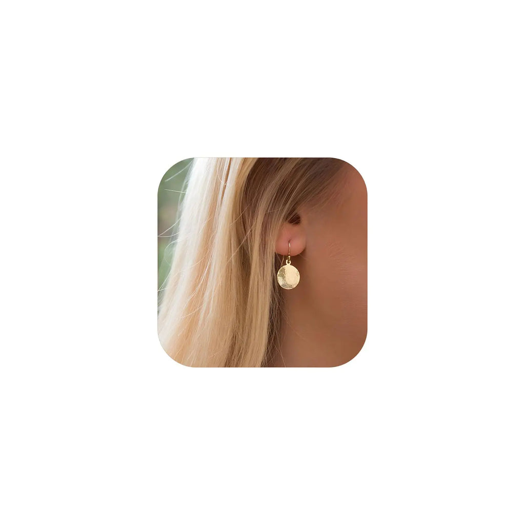 Gold Disc Dangle Earrings Gold Circle Earrings Circle Earrings Lightweight Hammered Disc Dangle Earrings Jewelry for Women (Wafer)