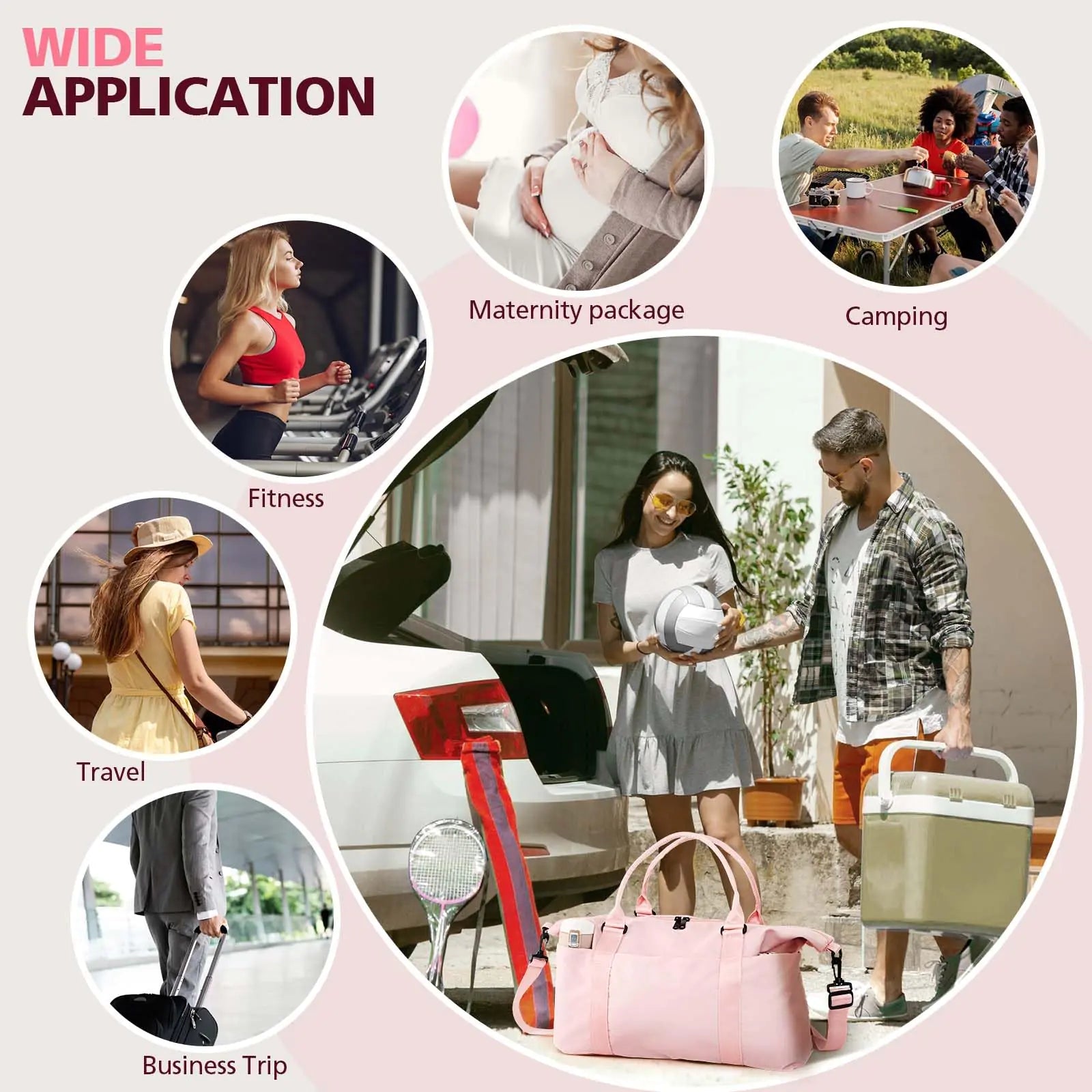 Coral Pink Waterproof Travel Duffle Pi-Mart