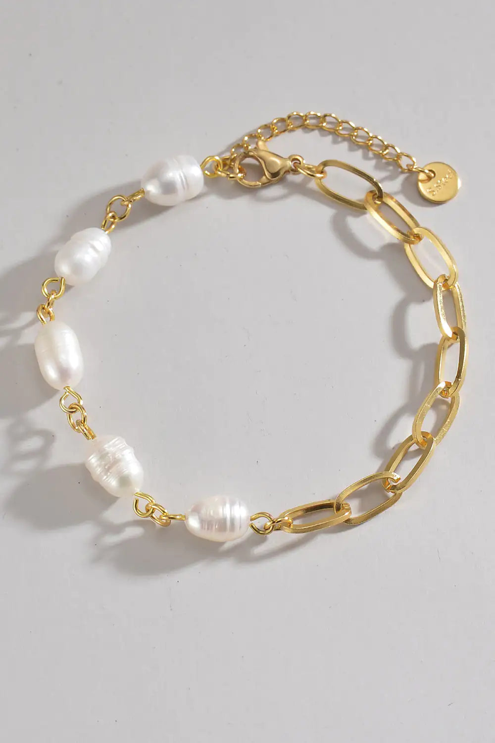 Half Pearl Half Chain Stainless Steel Bracelet Pi-Mart