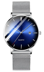 BESTKANG Mens Fashion Minimalist Wrist Watch Waterproof Watches Simple Ultra Thin Watches Analog Quartz Date with Stainless Steel Mesh Band (Silver)