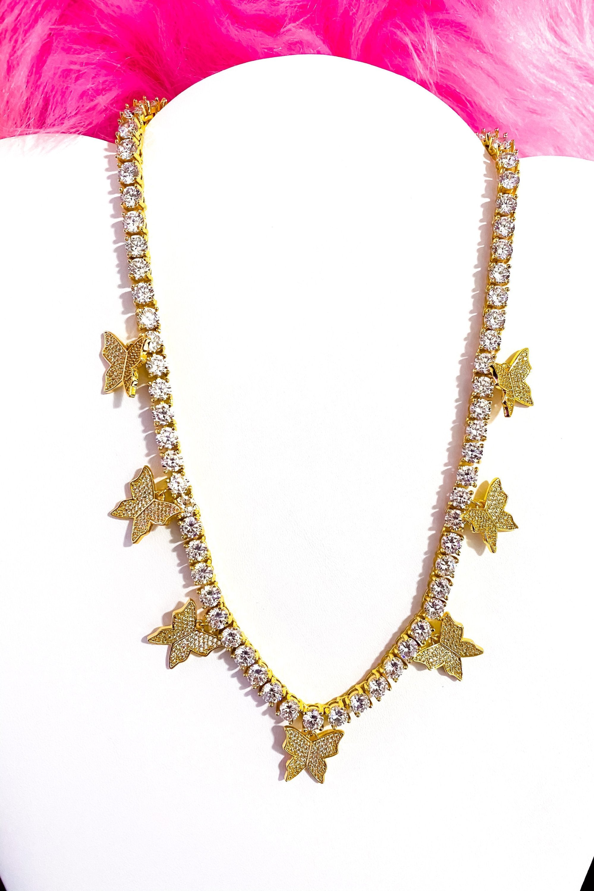 Iced Butterfly Choker Necklace Crystal Tennis Chain
