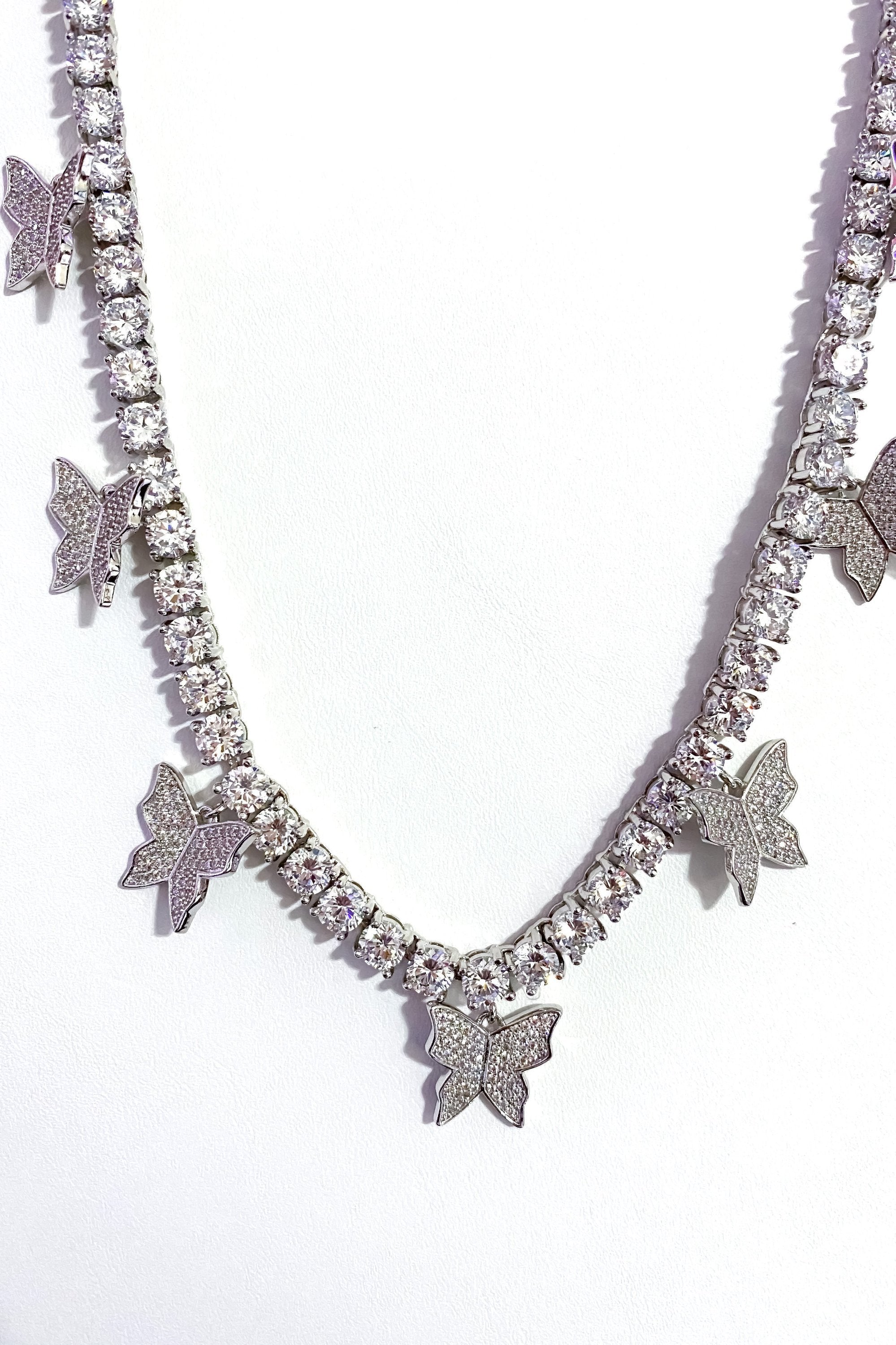 Iced Butterfly Choker Necklace Crystal Tennis Chain