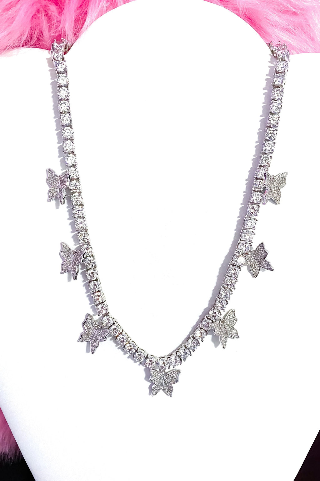 Iced Butterfly Choker Necklace Crystal Tennis Chain