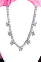 Iced Butterfly Choker Necklace Crystal Tennis Chain