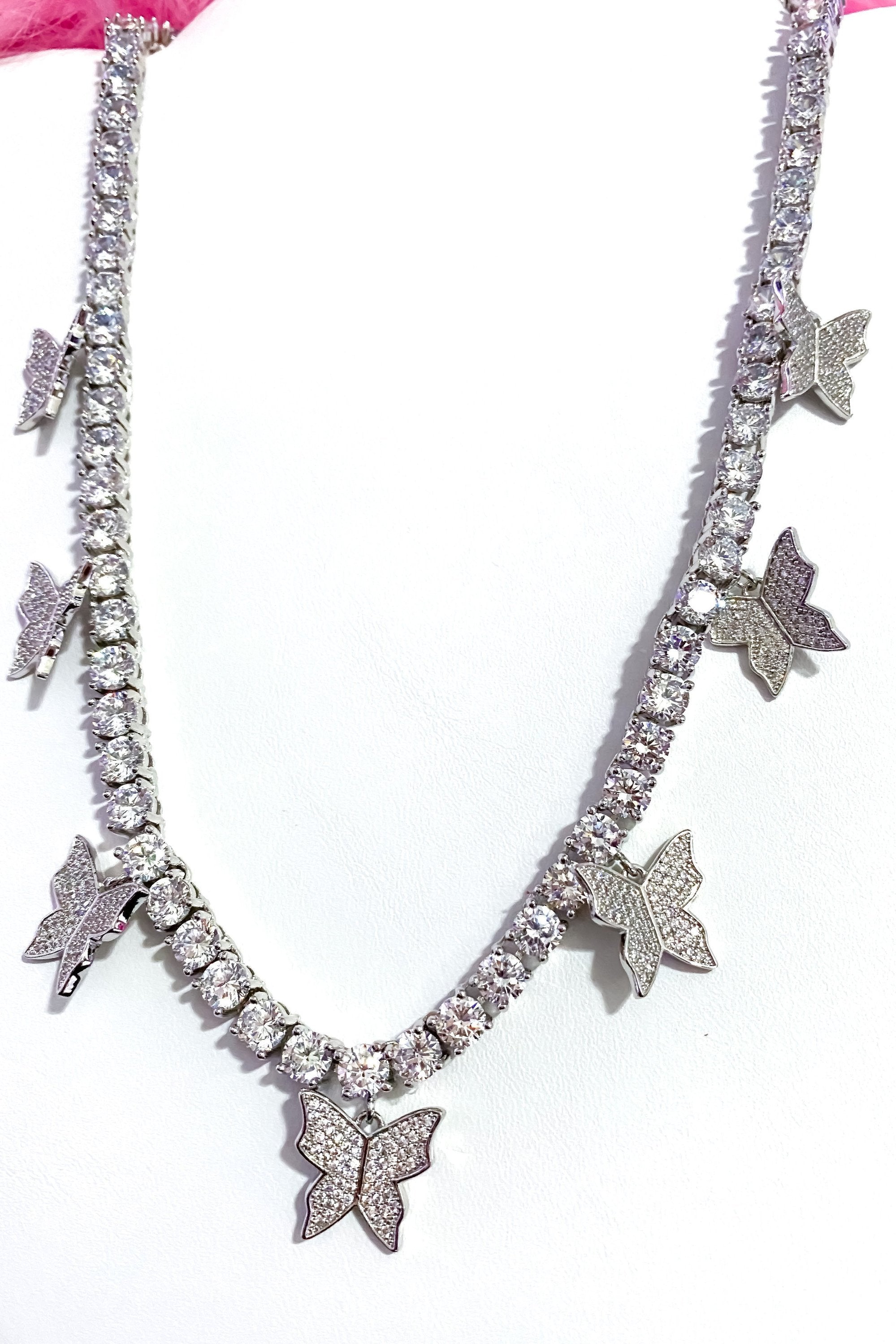 Iced Butterfly Choker Necklace Crystal Tennis Chain