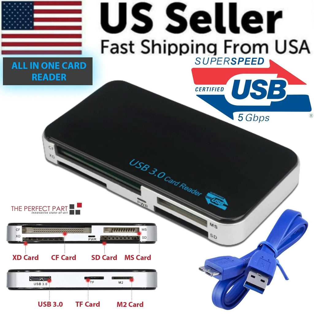 USB 3.0 Memory Card Reader Adapter 5GBPS Fit For CF/TF/SD/Micro SD/XD/M2/MS Card Pi-Mart