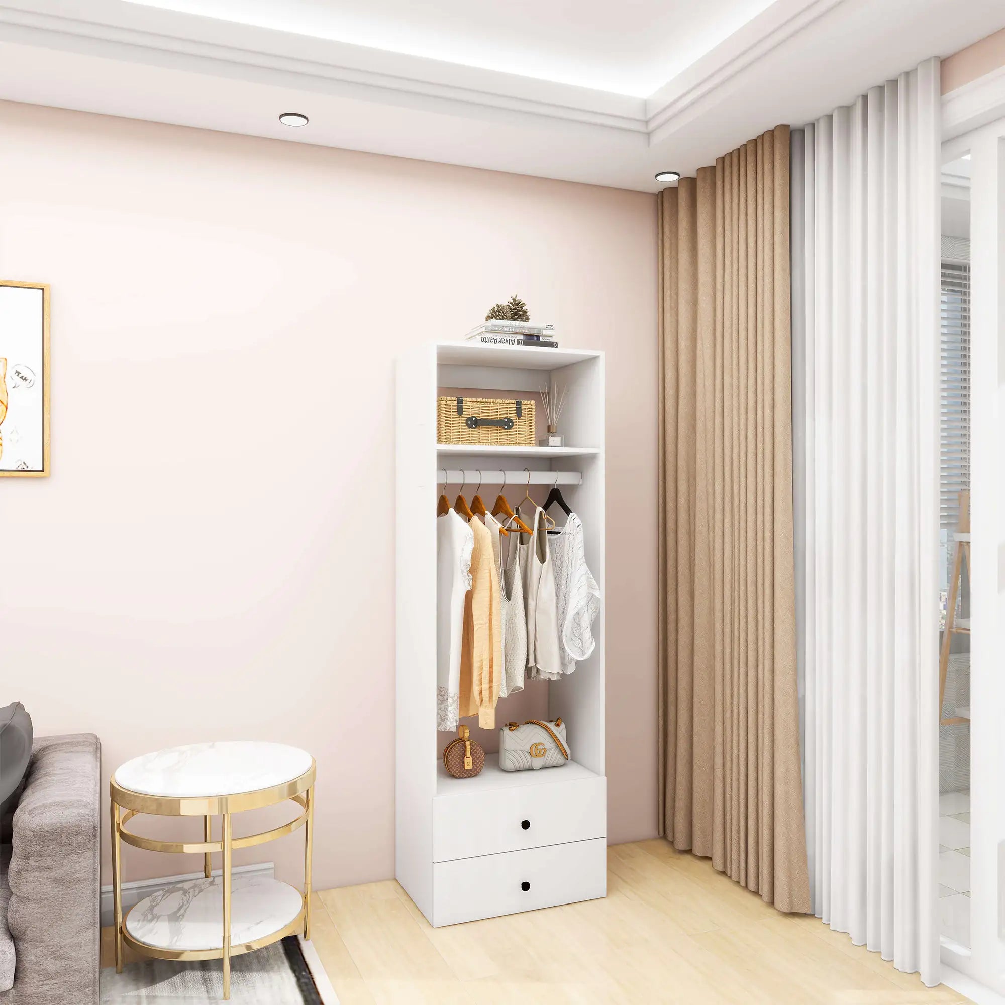 A2 Modular Wooden Closet Organizer System,Clothes Organizer, Closet System with 1 Closet Shelves, Closet Organizer System with 2 Closet Drawers for Clothes Storage, Walk in Closet Organizers and Storage, Closet(24"W x 16"D x 71"H) Pi-Mart