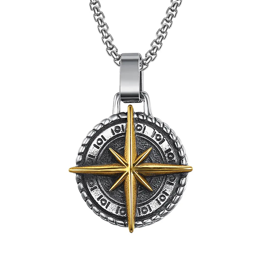 JWM Mens Pendants Necklaces Jewelry for Adults with 23.6 Stainless Steel Square Pearl Chain (022-Golden Compass Necklaces)