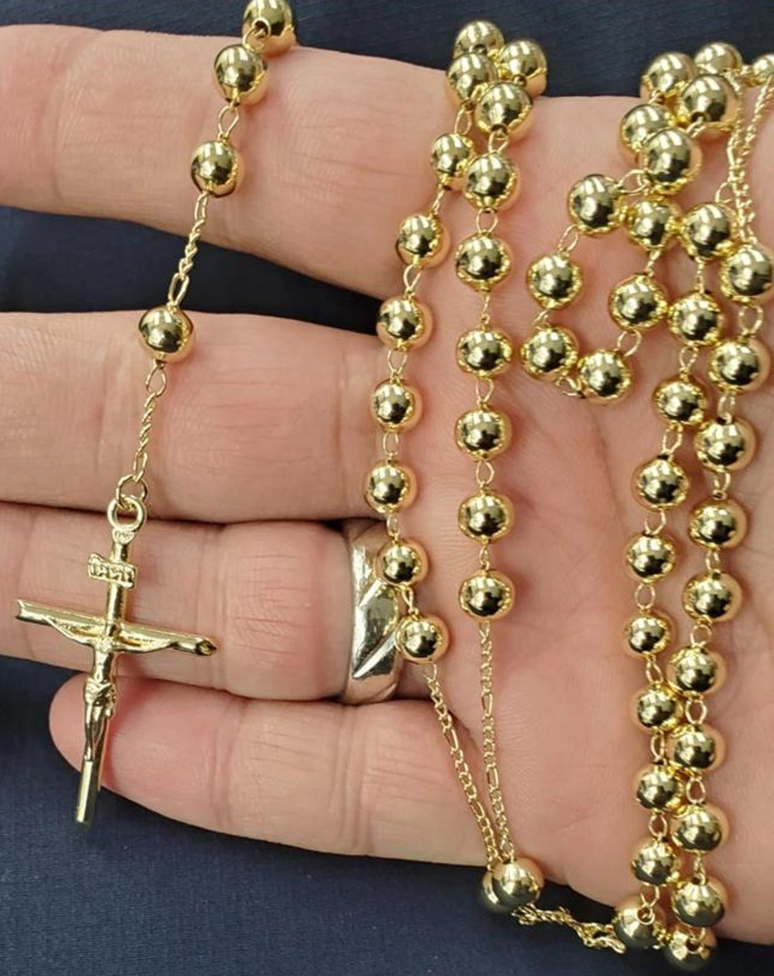 Catholic Rosary Pray Beads Necklace with Virgin Mary Medallion Cross Crucifix 14k Gold Plated Jewelry And Perfumes