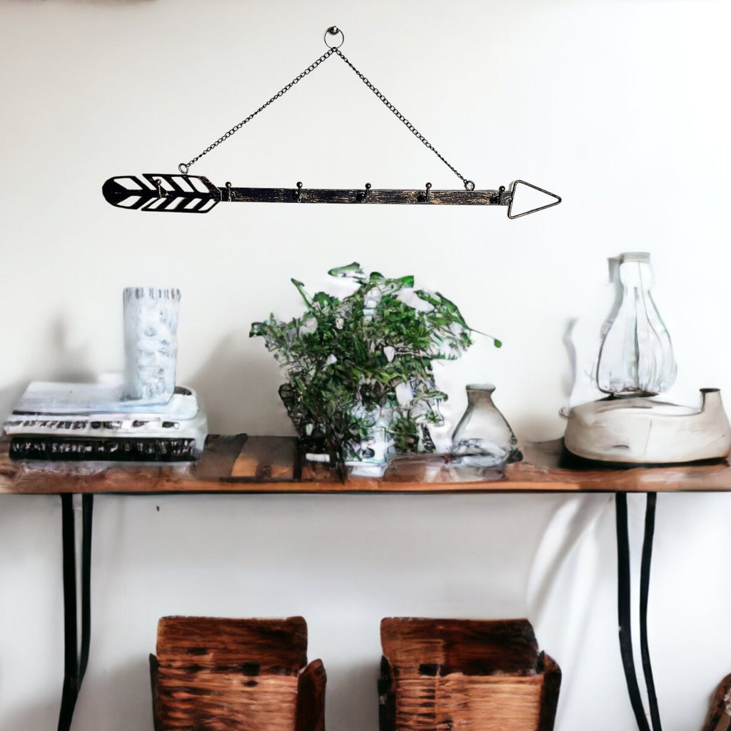 Arrow Wall Hook Hanger 6 Hook Metal Key and Jewelry Organizer Black 18x1.5x0.05 BandsCo Straps