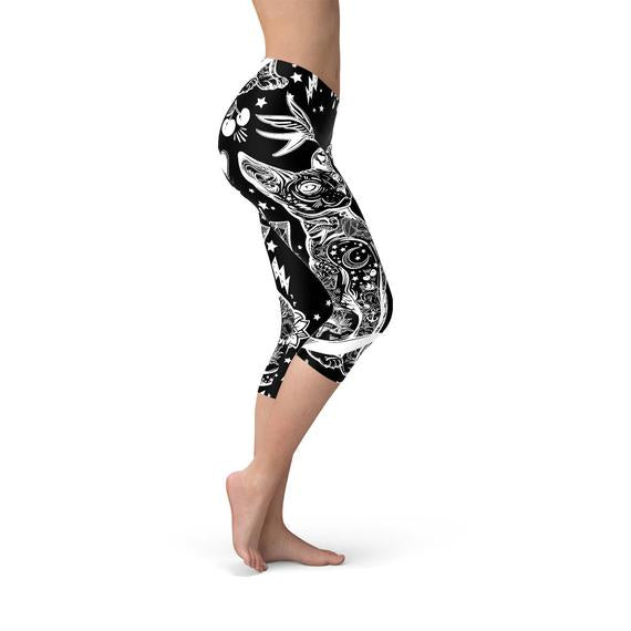 Womens Black Magic Cat Capri Leggings - SJB-DIAMOND ELITES