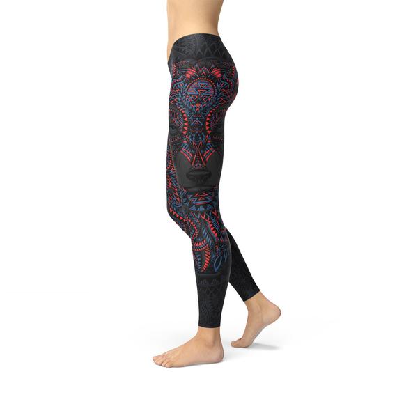 Womens Oriental Black Wolf Leggings - SJB-DIAMOND ELITES