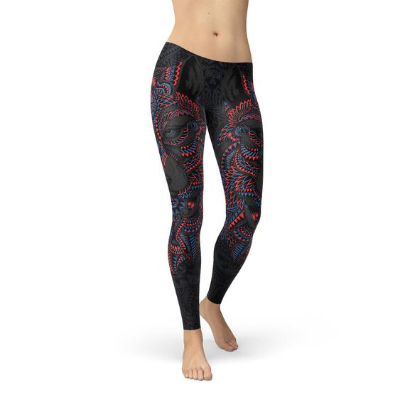 Womens Oriental Black Wolf Leggings - SJB-DIAMOND ELITES