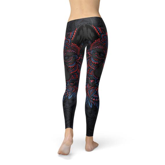 Womens Oriental Black Wolf Leggings - SJB-DIAMOND ELITES