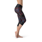 Womens Oriental Black Wolf Capri Leggings - SJB-DIAMOND ELITES