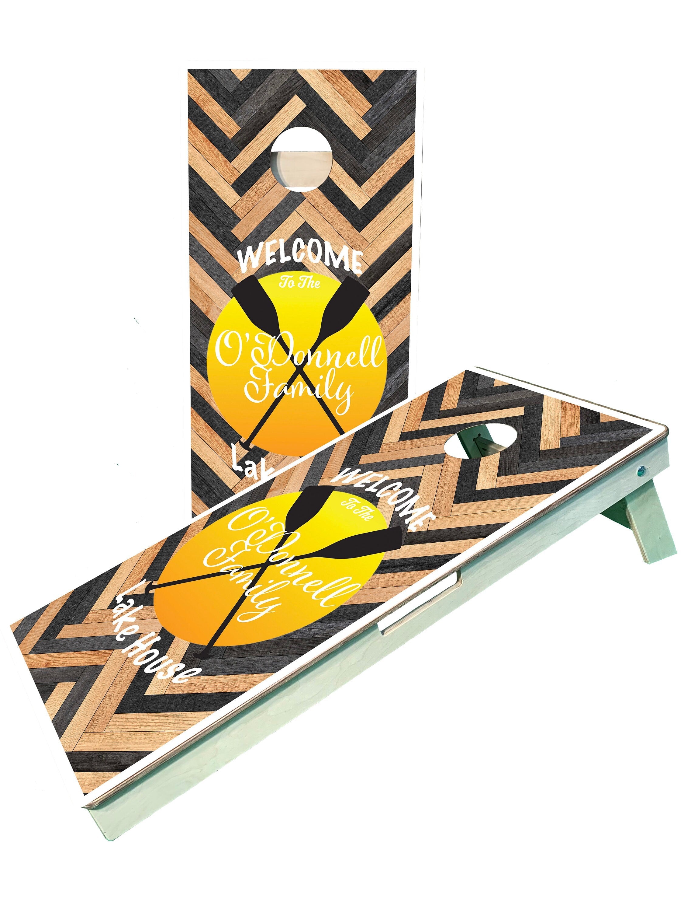 Lake house Cottage Monogram/Last name/ Established  Cornhole Boards - SJB-DIAMOND ELITES