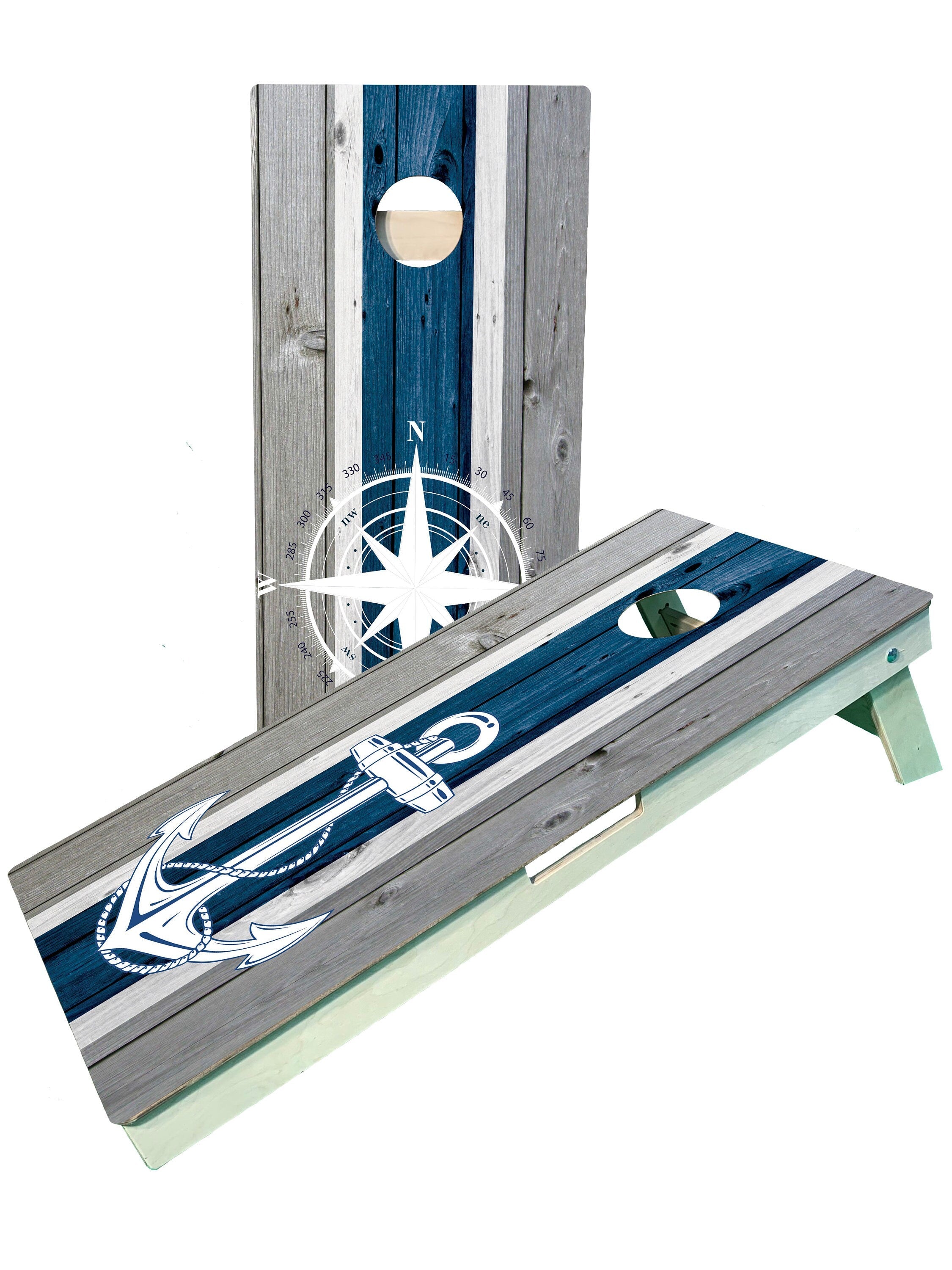 Anchor and Compass Lake Sailing Cornhole Boards - SJB-DIAMOND ELITES