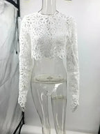 New hollow lace top + skirt two-piece set