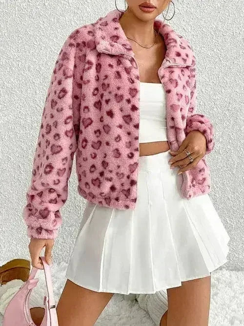 Valentine's Day Love Leopard Print Plush Jacket - SJB-DIAMOND ELITES