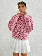 Valentine's Day Love Leopard Print Plush Jacket - SJB-DIAMOND ELITES