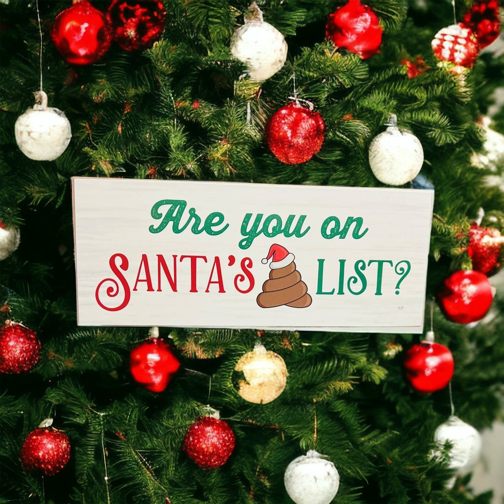Santa Poop List Wooden Block Sign Funny Christmas Decor Holiday Mantel Plaque Funny Gift BandsCo Straps