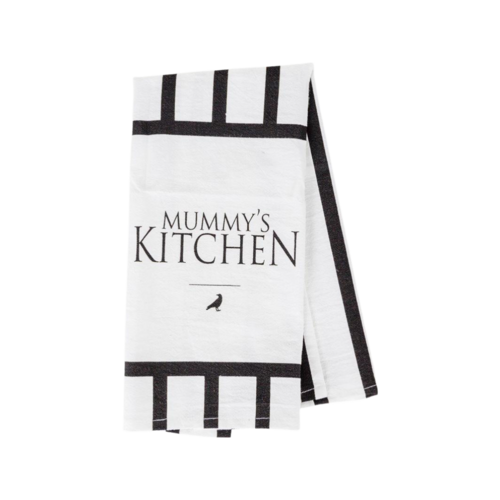 Halloween Tea Towel Bat 31 Vs Mummy Black White Cotton Dish Towel Kitchen Hand Towel Decor BandsCo Straps