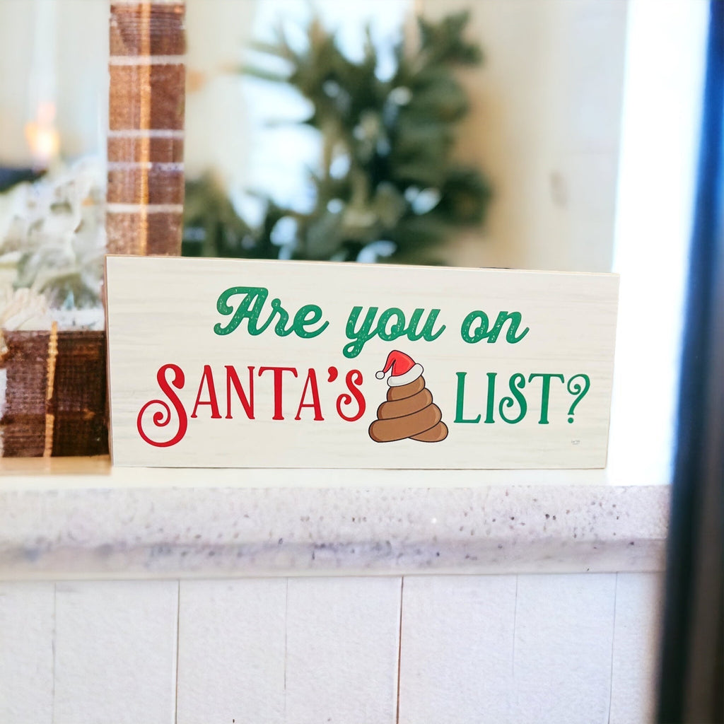 Santa Poop List Wooden Block Sign Funny Christmas Decor Holiday Mantel Plaque Funny Gift BandsCo Straps