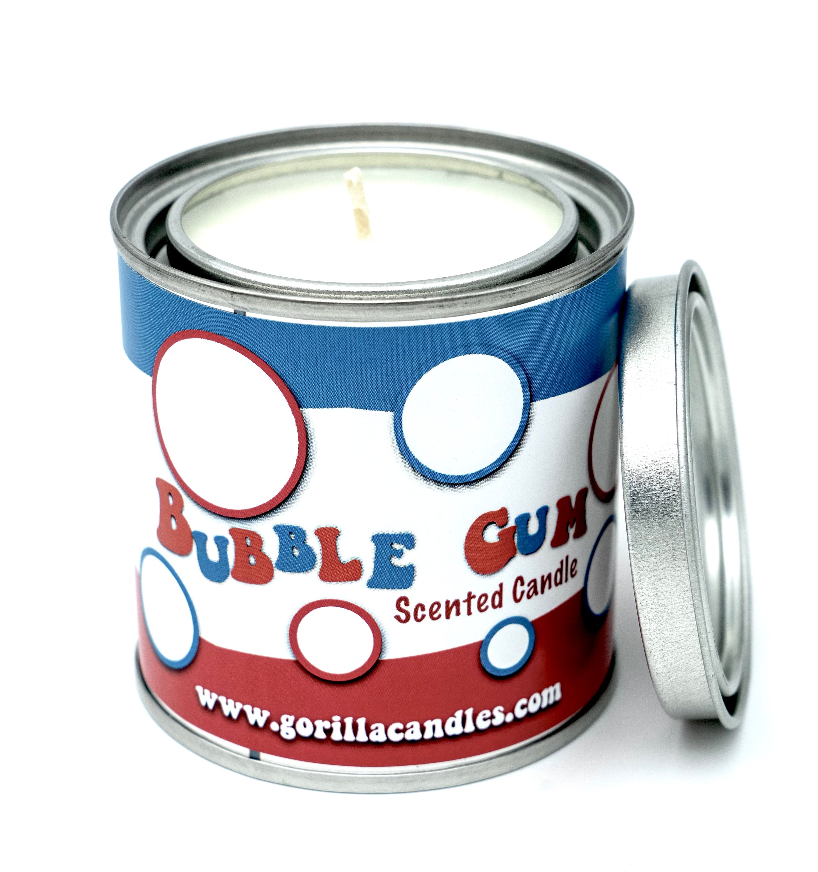 Bubble Gum Scented Retro Candle Bazooka Bubble Gum 8 Oz Soy Wax Paint Can With Lid BandsCo Straps