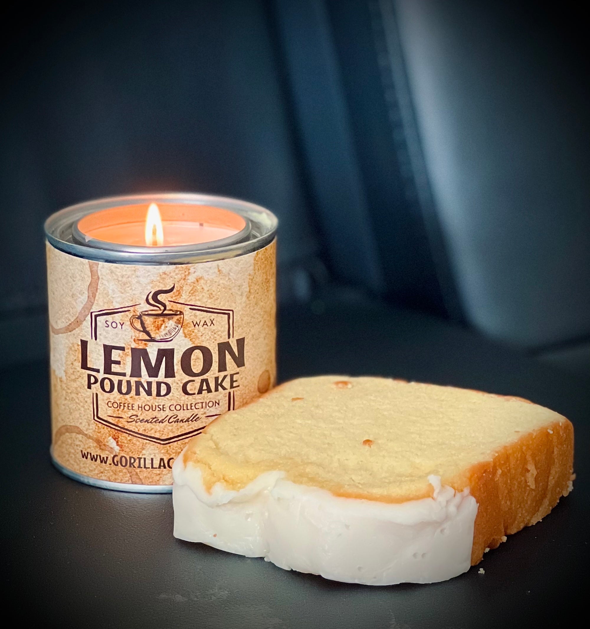 Lemon Pound Cake Soy Candle 8 Ounce In Half Pint Paint Can With Lid Natural Soy Wax Scent BandsCo Straps