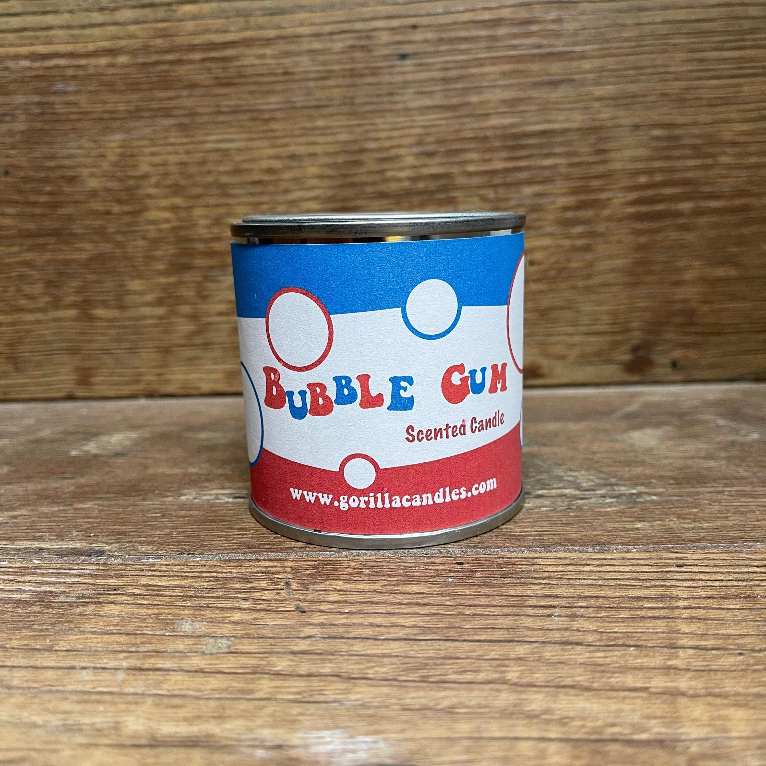 Bubble Gum Scented Retro Candle Bazooka Bubble Gum 8 Oz Soy Wax Paint Can With Lid BandsCo Straps
