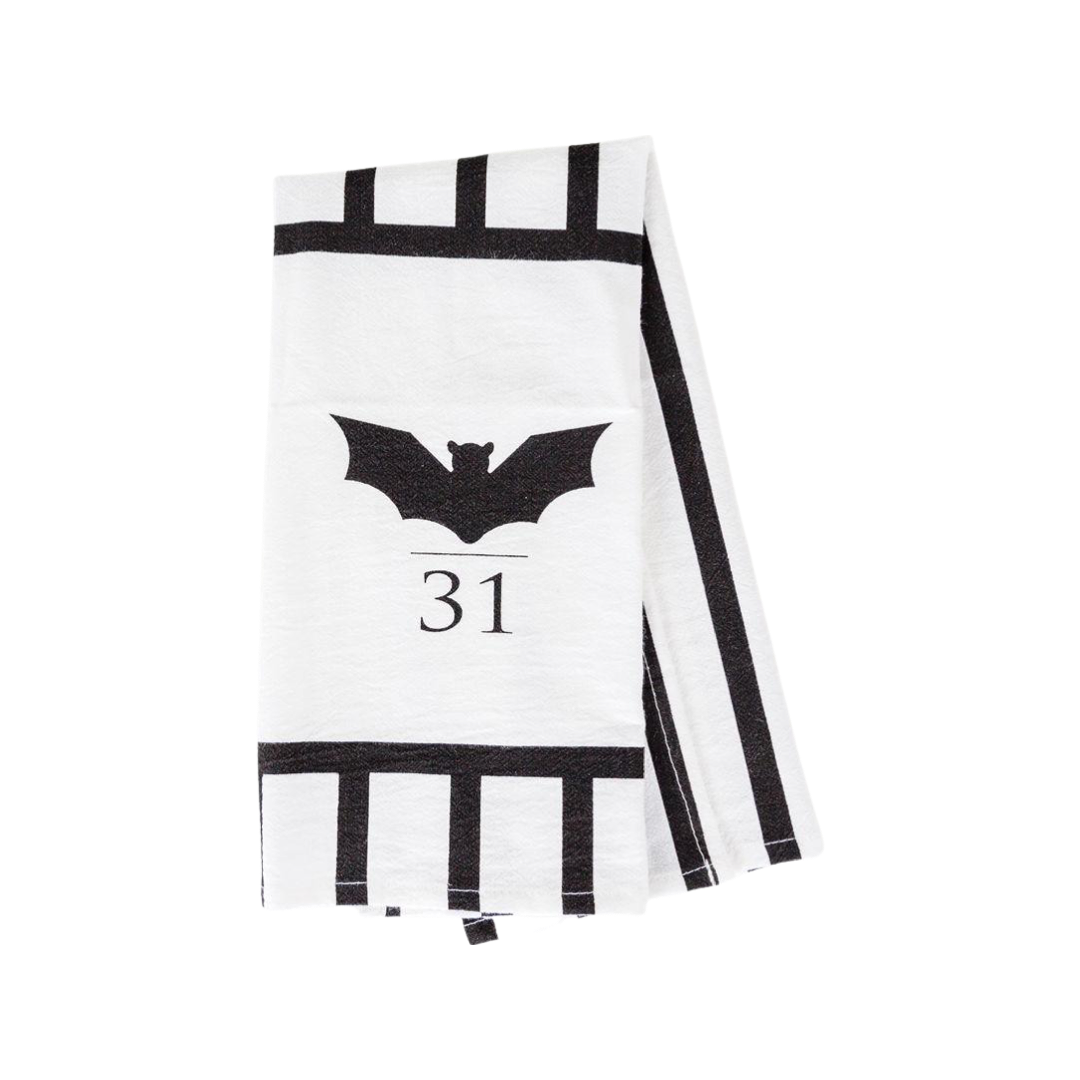 Halloween Tea Towel Bat 31 Vs Mummy Black White Cotton Dish Towel Kitchen Hand Towel Decor BandsCo Straps