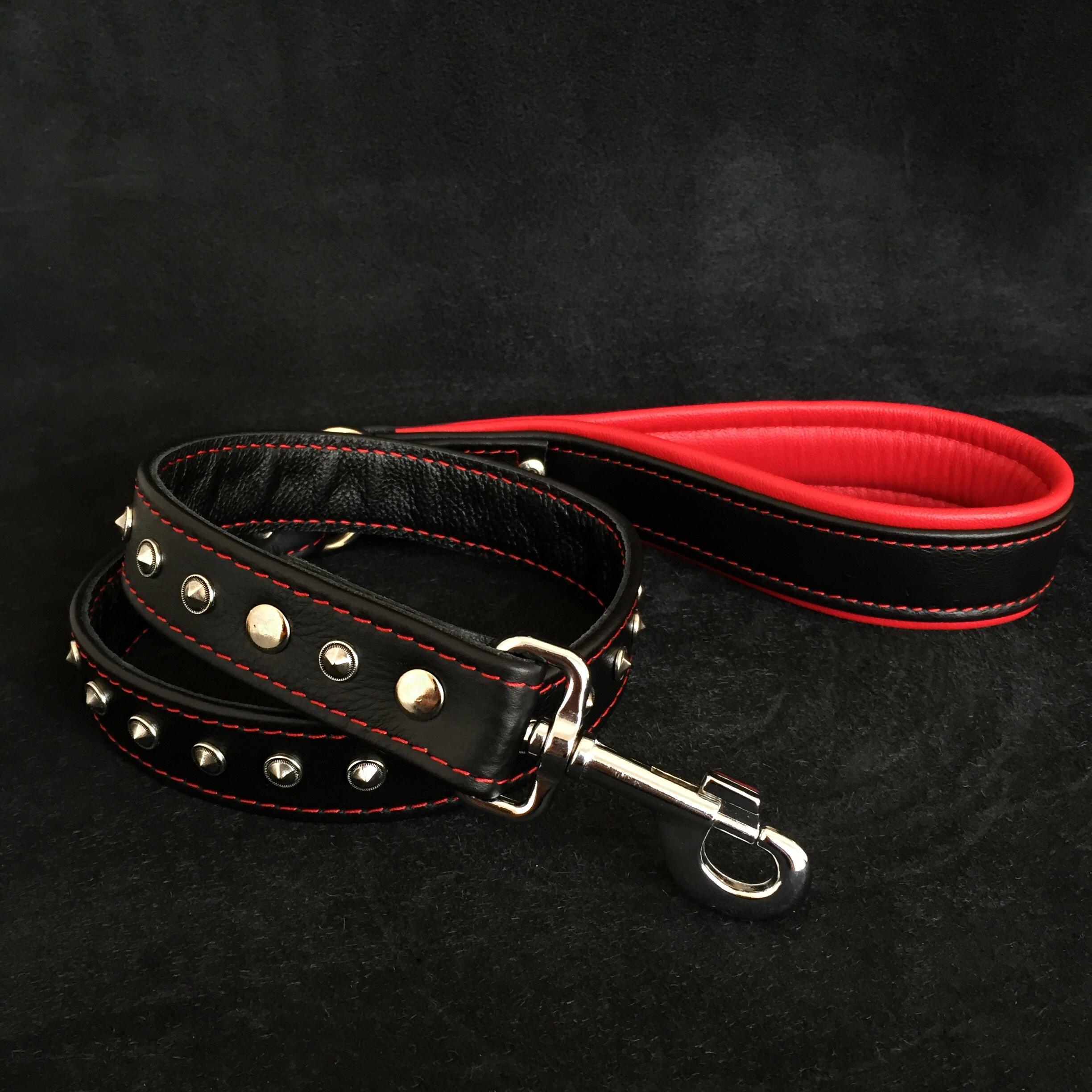 Black soft leather studded leash - SJB-DIAMOND ELITES