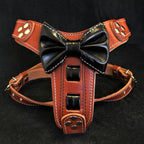 The "Bowtie" leather harness brown Small to Medium Size - SJB-DIAMOND ELITES