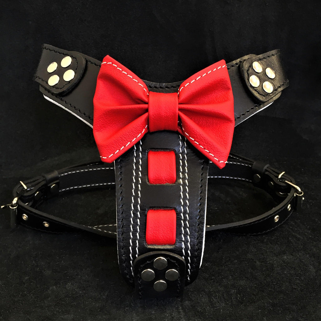 The "Bowtie" handmade leather harness black Small to Medium Size - SJB-DIAMOND ELITES