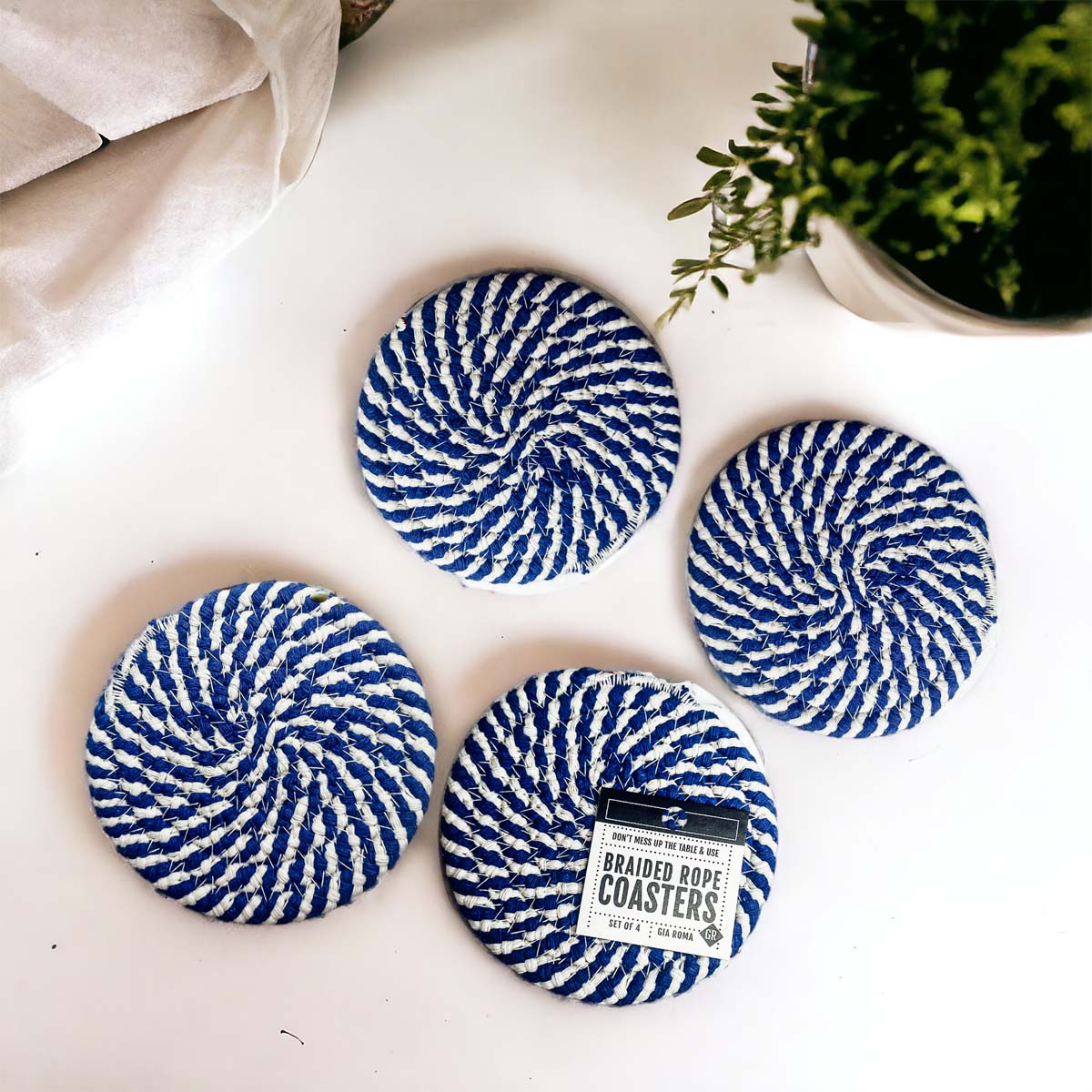 Black Braided Coaster Set 4-Pack Candy Cane Stripe Coasters Table Protectors BandsCo Straps