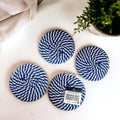 Blue Braided Holiday Coaster Set 4 Pack Candy Cane Stripe Table Protectors Absorbent Drink Mats BandsCo Straps