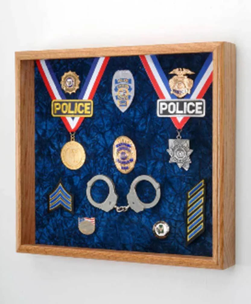 Law Enforcement Deluxe Awards Display Case - Blue Velvet Background The Military Gift Store